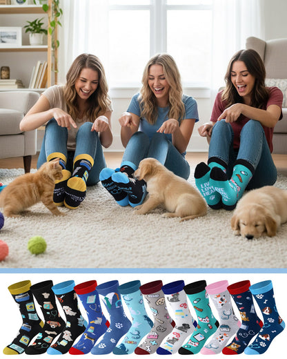 Skicuff 24 Pairs Bulk Vet Technician Socks for Woman Men Funny Veterinary Cotton Crew Socks Vet Tech Week Veterinarian Appreciate Gifts Doctor Nurse Assistant Birthday Gifts