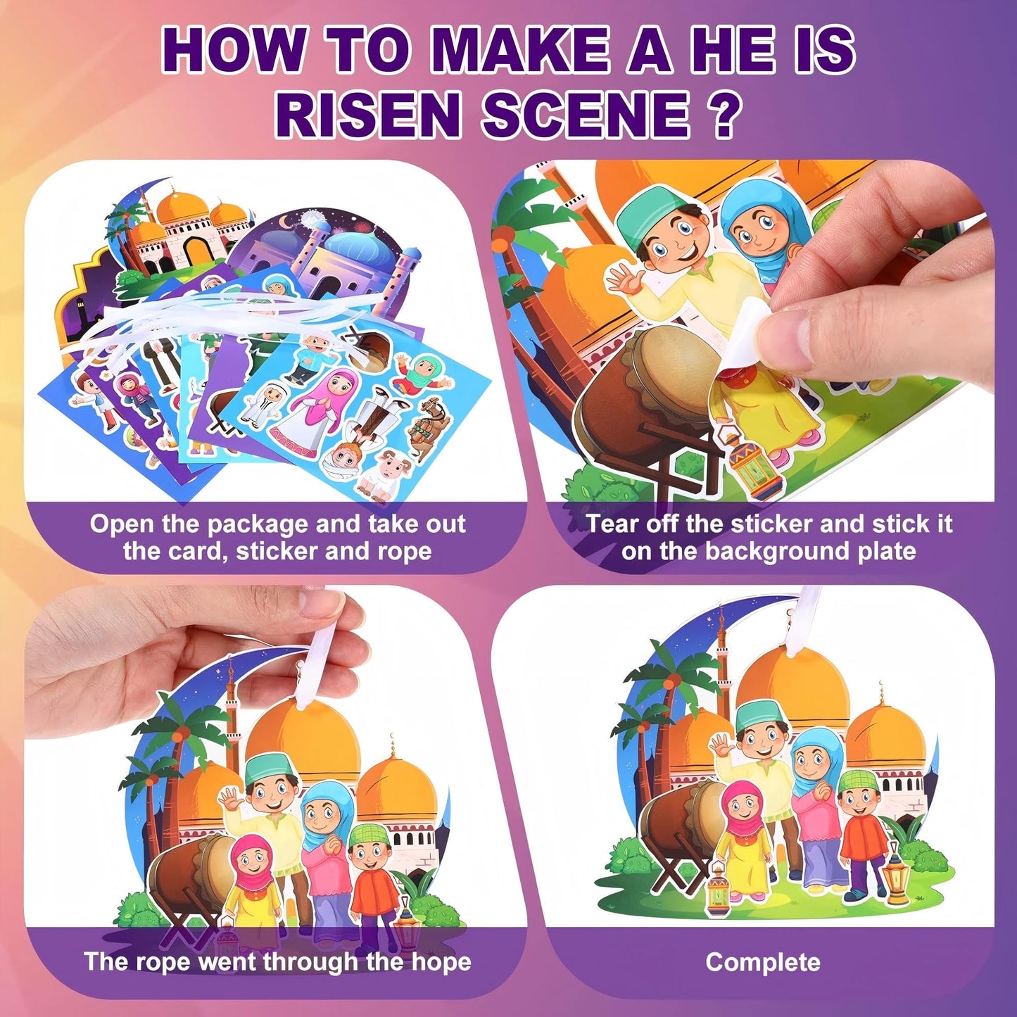 36 Sets Ramadan Stickers Eid Mubarak Craft Kit for Moon Star Scene Stickers Bulk Ramadan Kareem Decorations DIY Muslim Mosque Hanging Ornament for Tree Eid Al Fitr Party Class Activities