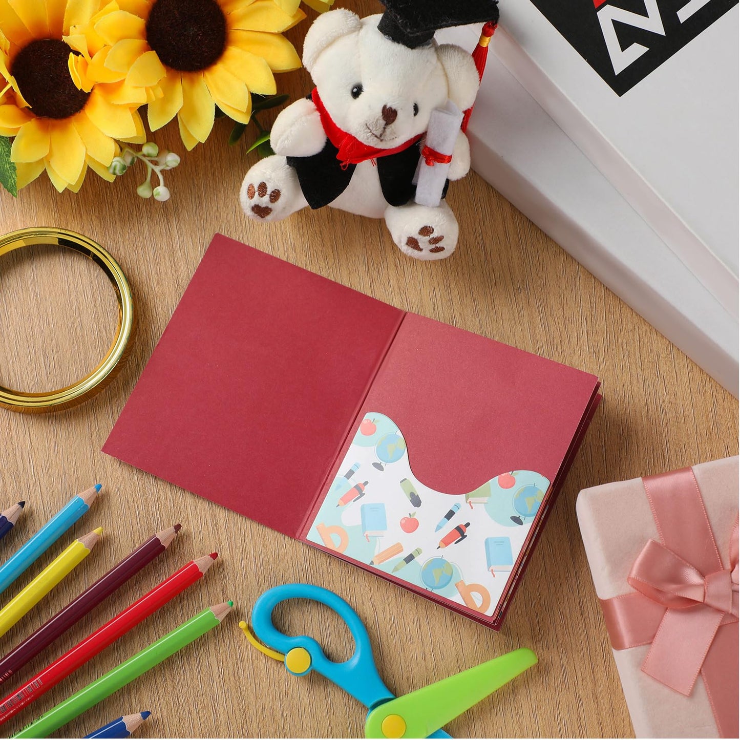 Skyygemm Teacher Gift Card Book Sleeves 5 Card Slots Teacher Appreciation Week Gift Cardholder 4.25 x 3.54 Inch Thank You Money Booklet for Appreciation Holiday Ornament
