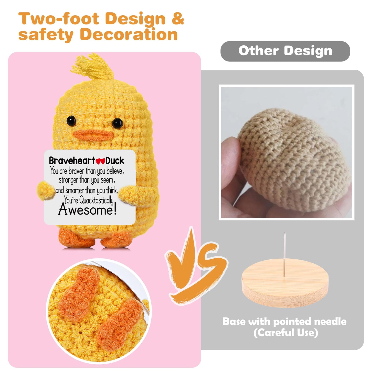 Positive Affirmation Companion Crochet Duck, Inspirational Crochet Animals Stress Anxiety Relief Toys, Handmade Mental Health Gifts for Women Men, Cute Desk Decor for Friends Coworkers Birthday