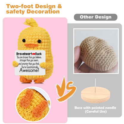 Positive Affirmation Companion Crochet Duck, Inspirational Crochet Animals Stress Anxiety Relief Toys, Handmade Mental Health Gifts for Women Men, Cute Desk Decor for Friends Coworkers Birthday