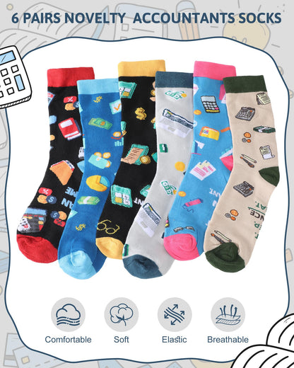 Berlune 6 Pairs Novelty Accountant Graduation Gifts for Women Men Funny Tax Accountants Cpa Graduate Finance Socks for Auditors Accounting Professionals Students