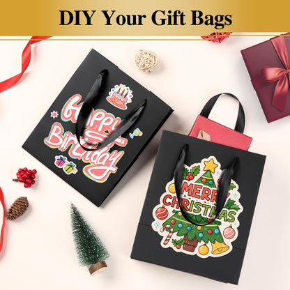 PASEOTA 4 Pack Black Gift Bags with Handles and Tissue Paper, 10" x 8" x 5" Small Black Paper Bags for Men Women Birthday Party Wedding Baby Shower Father's Day (BK-S, 4 Pcs)
