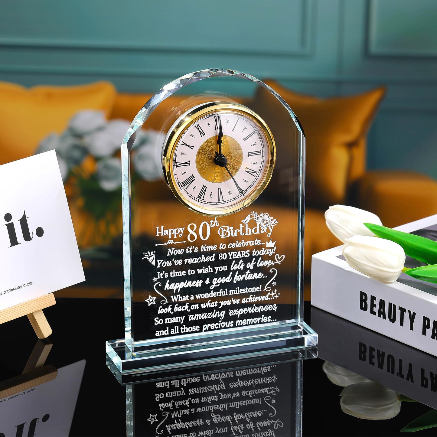 Ornalrist Happy 80th Birthday Quartz Clock Gifts for Women, Men, Couple, Parents & Grandma - 80 Year Old Birthday Presents for Her, Mom, Dad - 80 Year Blessing Quartz Clock Keepsake Home Decor