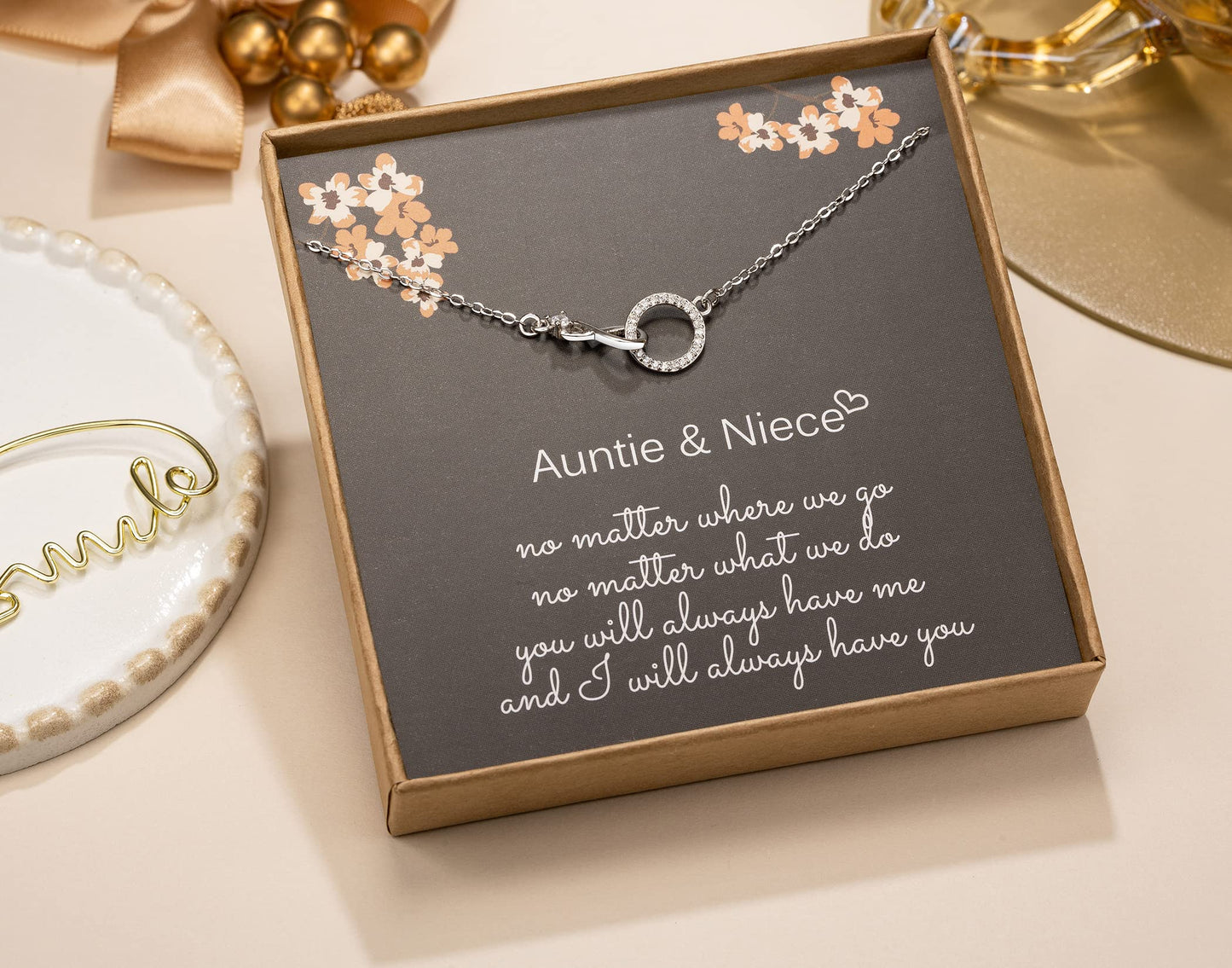 Auntie Niece Necklace, 925 Sterling Silver Infinity CZ Circle Necklace, Mother’s Day Gifts for Aunts, Niece Gifts from Aunt