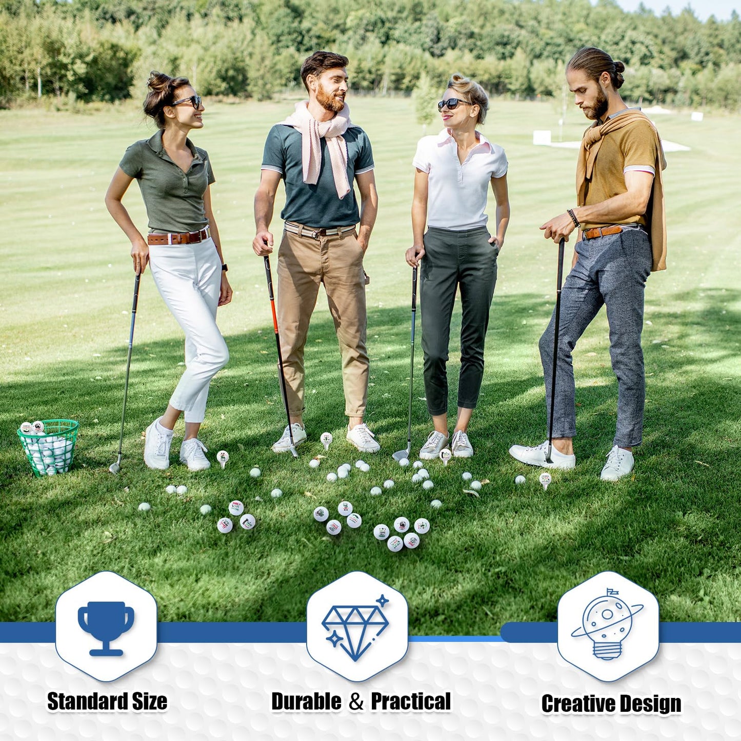 MiniInflat 18 Pcs Funny Golf Balls Gifts Set 12 Humor Golf Balls and 6 Tees for Men Women Coworkers Employees Golfers Birthday Retirement