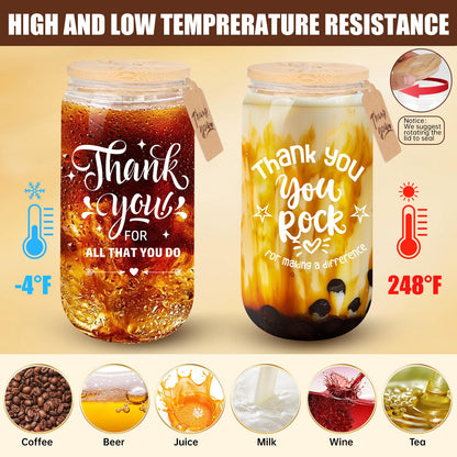 8 Set Employee Appreciation Gifts Glass Cups, Thank You Teacher Appreciation Gifts for Staff Coworker 16oz Can Shaped Beer Glass Cups, Gift Box, Hanging Cards and Coaster Birthday Gift for Team Women