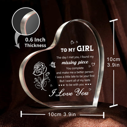 Gifts for Girlfriend, Girlfriend Birthday Keepseek, To My Girl Heart Shaped Acrylic Block, Birthday Anniversary Valentines Day Gifts for Her Wife GF