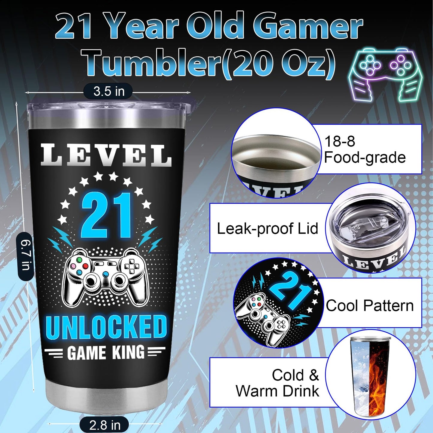 21st Birthday Gifts for Him, Funny Gift for 21 Year Old Male with 20 Oz Tumbler Card Keychain Bracelets Wallet, Cool Happy 21st Birthday Decorations for Teenage Son Nephew Boyfriend Grandson Brother