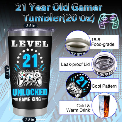21st Birthday Gifts for Him, Funny Gift for 21 Year Old Male with 20 Oz Tumbler Card Keychain Bracelets Wallet, Cool Happy 21st Birthday Decorations for Teenage Son Nephew Boyfriend Grandson Brother
