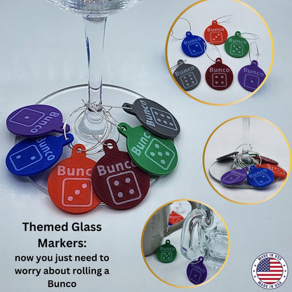 Bunco Prizes & Gifts – Bunco Dice Wine Glass Charms Set of 6 | Bunco Night Door Prizes, Hostess Gift, Game Night Accessories