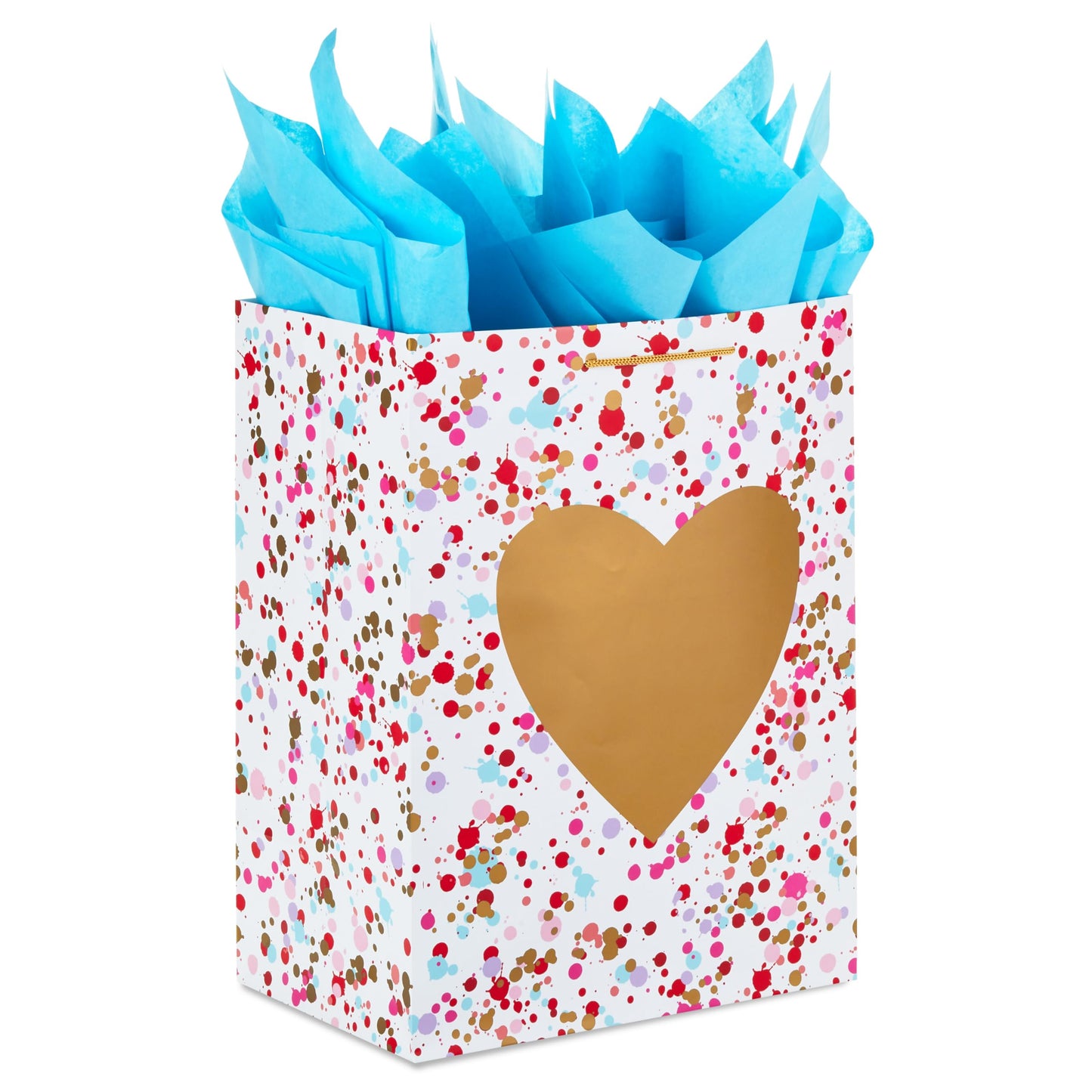 Hallmark 17" Extra Large Valentine's Day Gift Bag with Blue Tissue Paper (Gold Heart, Paint Splatters)