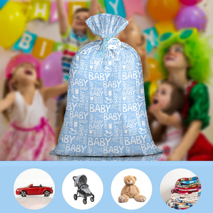 Loveinside Blue Jumbo Large Plastic Gift Bag, Baby Girl Design Plastic Bag with Tag and Tie for Birthday, Baby Shower and Holiday, 56" x 36", 1 Pcs