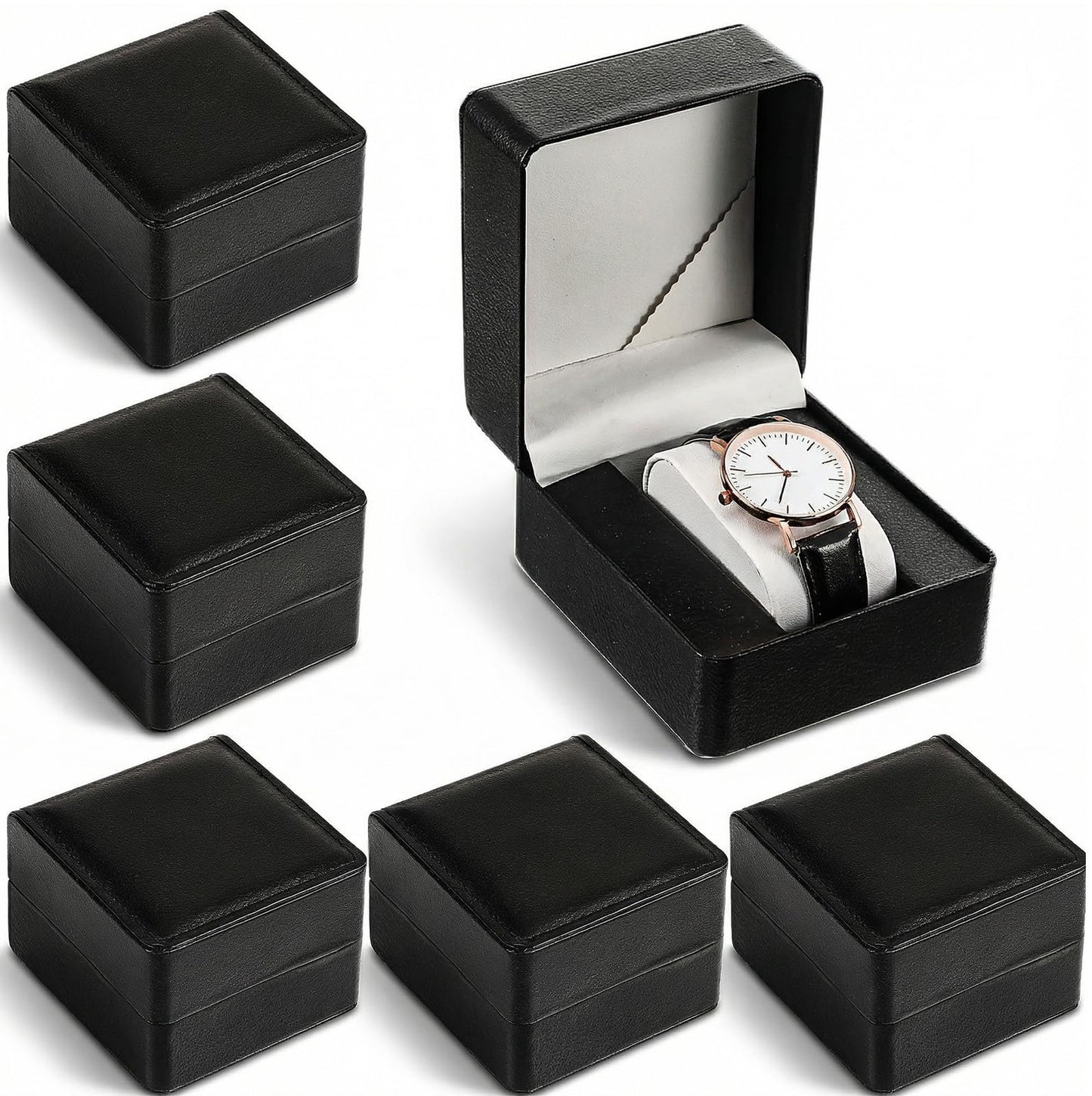 6 Pack PU Leather Single Watch Case Premium Watch Box for Men and Women with Removable Pillow Large Travel Wristwatch Display Storage Organizer Holder Gift Box
