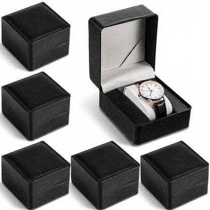 6 Pack PU Leather Single Watch Case Premium Watch Box for Men and Women with Removable Pillow Large Travel Wristwatch Display Storage Organizer Holder Gift Box