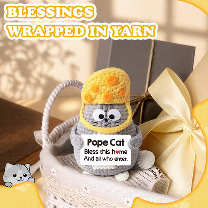 House Warming Gifts New Home, Funny Crochet Pope Cat, New Home Gift Ideas, Home Warming Present for Women Men Friends, Housewarming Gifts New Apartment, Cute Mini Crochet Cat Animals