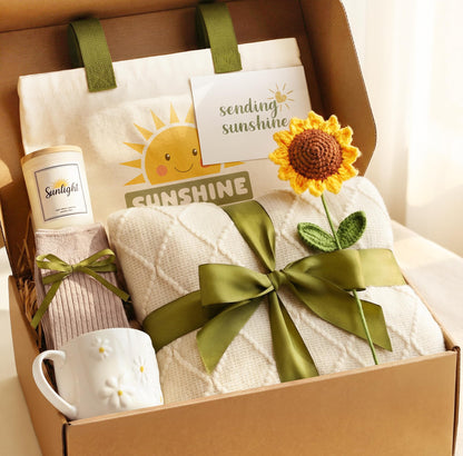 Sunshine Gifts for Women - Hello Sunshine Gift Sunflower Box for Women Best Friends - Thinking of You Self Care Get Well Soon Gift Baskets for Woman -Care Package Birthday Gift Boxes for Female, Mom