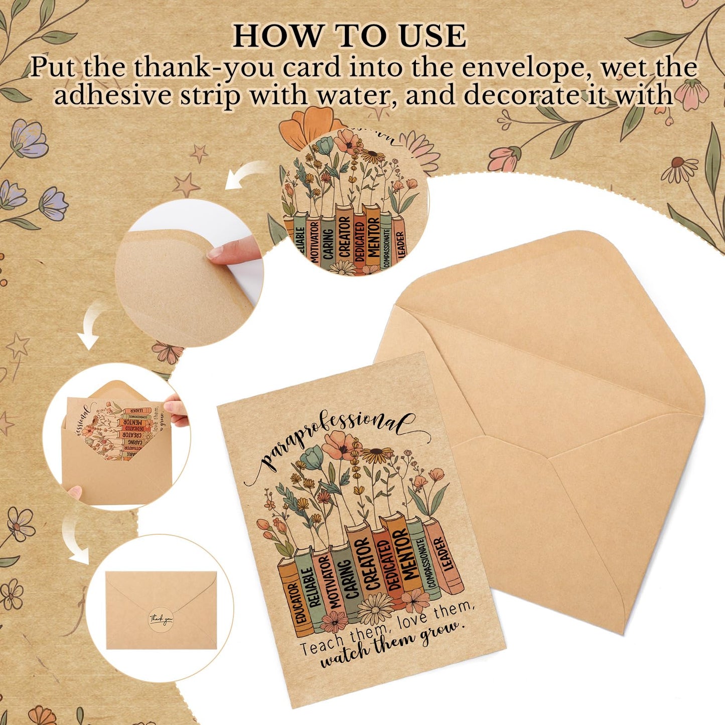 Resurhang 20 Sets End of Year Gifts Paraprofessional Cards Bulk 6x4'' with Envelopes and Thank You Sticker Graduation Teacher Appreciation Gift for Teacher Assistant Paraeducator Aide