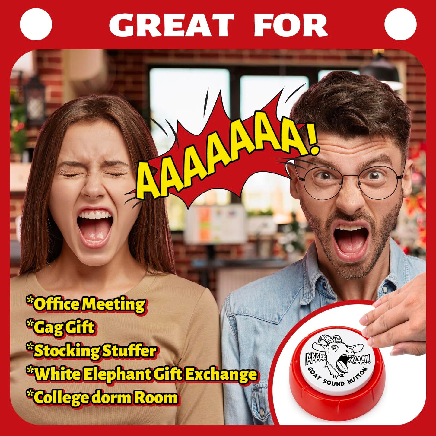 FunisFun Goat Desk Toy with Goat Squeak, Funny Button with Sheep Sound for White Elephant Gag Gifts Men Women Office Gifts for Dad from Daughter Son, Novelty Toys for Playing Jokes