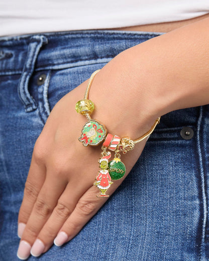 SALLY ROSE The Grinch Charm Bracelet for Women 7", Gold-Tone Grinch Jewelry Official License, Christmas Bracelets