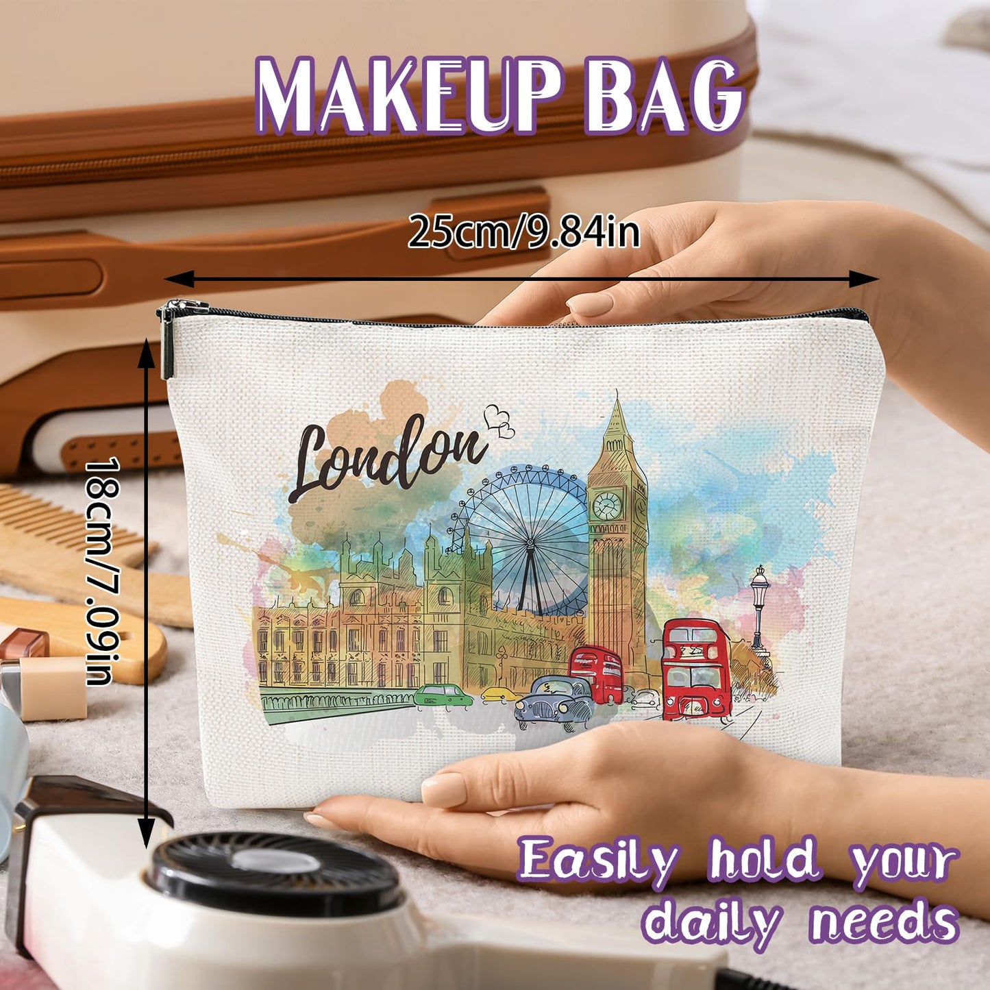 Sitsink London Travel Souvenirs Gifts - London Travel Must Haves Gifts from England, British Iconic Landmarks Big Ben Makeup Bags Pouch, Small Cosmetic Bag London Gifts for Friends Birthday Christmas