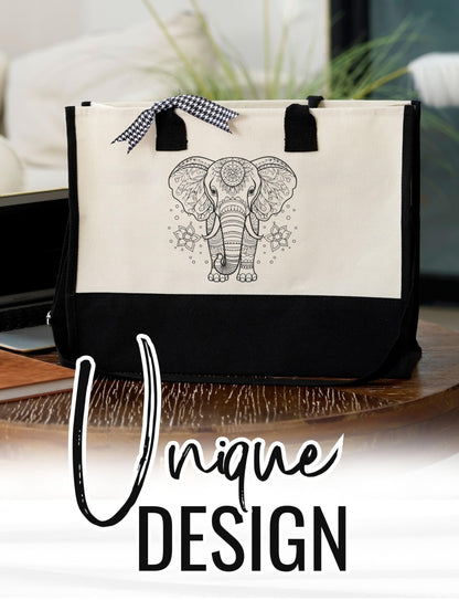 InnoBeta Elephant Gifts for Women, Unique Elephant Tote Bag with Zipper Closure & Shoulder Strap, for Birthday, Christmas