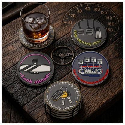 Fathers Day Dad Gifts Dad Birthday Gift, Car Guy Ceramic Coasters Set of 4 with Holder Absorbent Drink Coasters Home Table Coffee Kitchen Bar Decor Housewarming Gifts 4 Inches