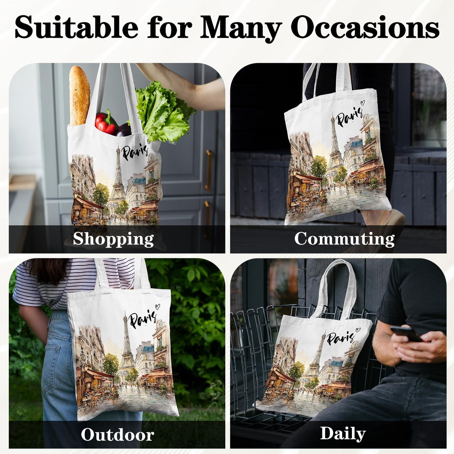 Paris Gifts Tote Bag - Travel Souvenirs from France Cotton City Themed Totes Reusable Grocery Bags for Shopping Beach Aesthetic Handbag Christmas New Year Birthday Gift for Women Mom Daughter