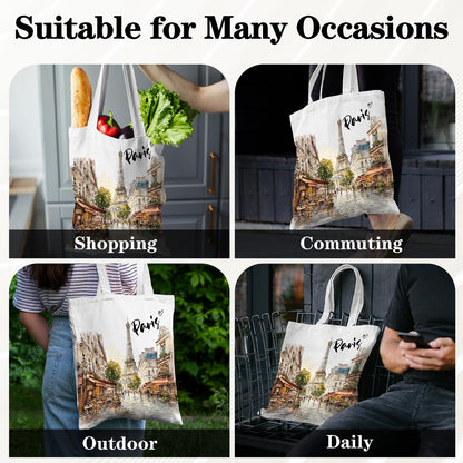 Paris Gifts Tote Bag - Travel Souvenirs from France Cotton City Themed Totes Reusable Grocery Bags for Shopping Beach Aesthetic Handbag Christmas New Year Birthday Gift for Women Mom Daughter