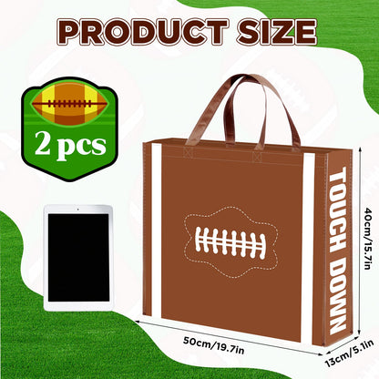 2 Pcs Extra Large Football Gift Bags, Jumbo Party Favor Bag with Handle, Large Capacity Non-Woven Pouch for Sports Supplies, Picnic, Beach, Gift Storage, Birthday, 19.7x15.8x5.1 inch (2)