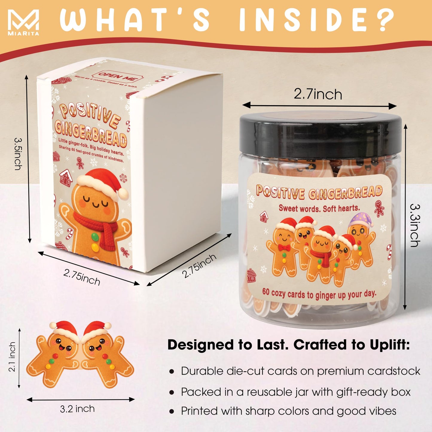 Positive Gingerbread Jar – 60 Funny Emotional Support Gingerbread, Funny Gifts for Teens, Women, Men, Coworkers, Teachers, Sisters, Friends – Christmas Stocking Stuffer for Teen Girls, Boys