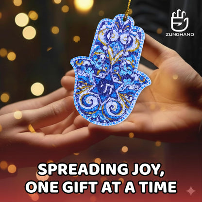 Hamsa Hand Ornament Judaica Gift Jewish Art Star of David Hanukkah Decorations Hamsa Wall Decor Hanukkah Gifts Ornament Car Christmas Decoration Accessory