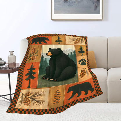 Cabin Bear Blanket Farmhouse Bear Throw Blanket Wildlife Bears Soft Cozy Fleece Fuzzy Plush Flannel Blankets Gifts for Women Girls Men Boys Kids Teens Adults 50"X40"