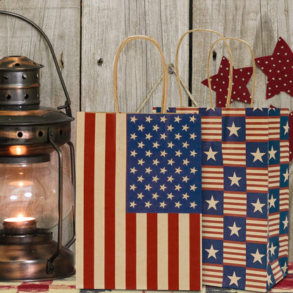 AnyDesign 16Pcs Patriotic 4th of July Paper Gift bags with Handle American Flag Star Stripe Party Favor Bags Candy Goodie Treat Bag for 250th Anniversary Independence Day, 5.9 x 8.3 x 3.1 In