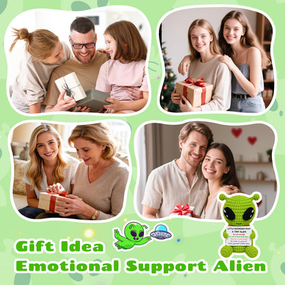 Funny Positive Crochet Alien, Birthday Gifts for Women Men, Cute Gag Handmade Emotional Support Alien Plush Decor, Unique Graduation Inspirational Gifts for Him Her Son Coworker Friend