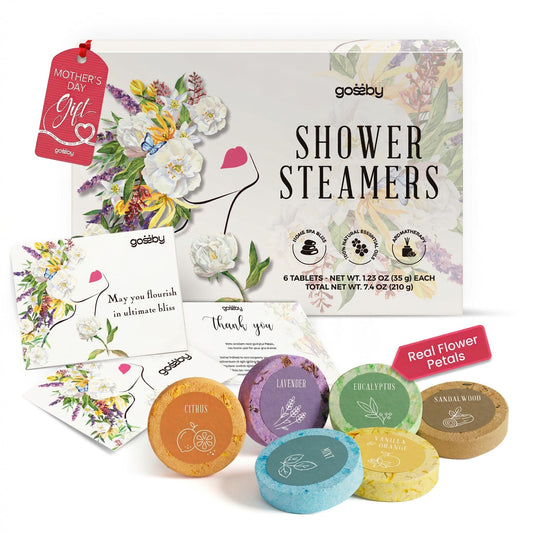 GOSSBY Shower Steamers Aromatherapy (6 Pcs) - Mothers Day Gift for Mom - Birthday, Stress Relief Gift for Women Wife Teen Girl - Basket Stuffers - Natural Essential Oils, Self Care Relaxation Home Spa