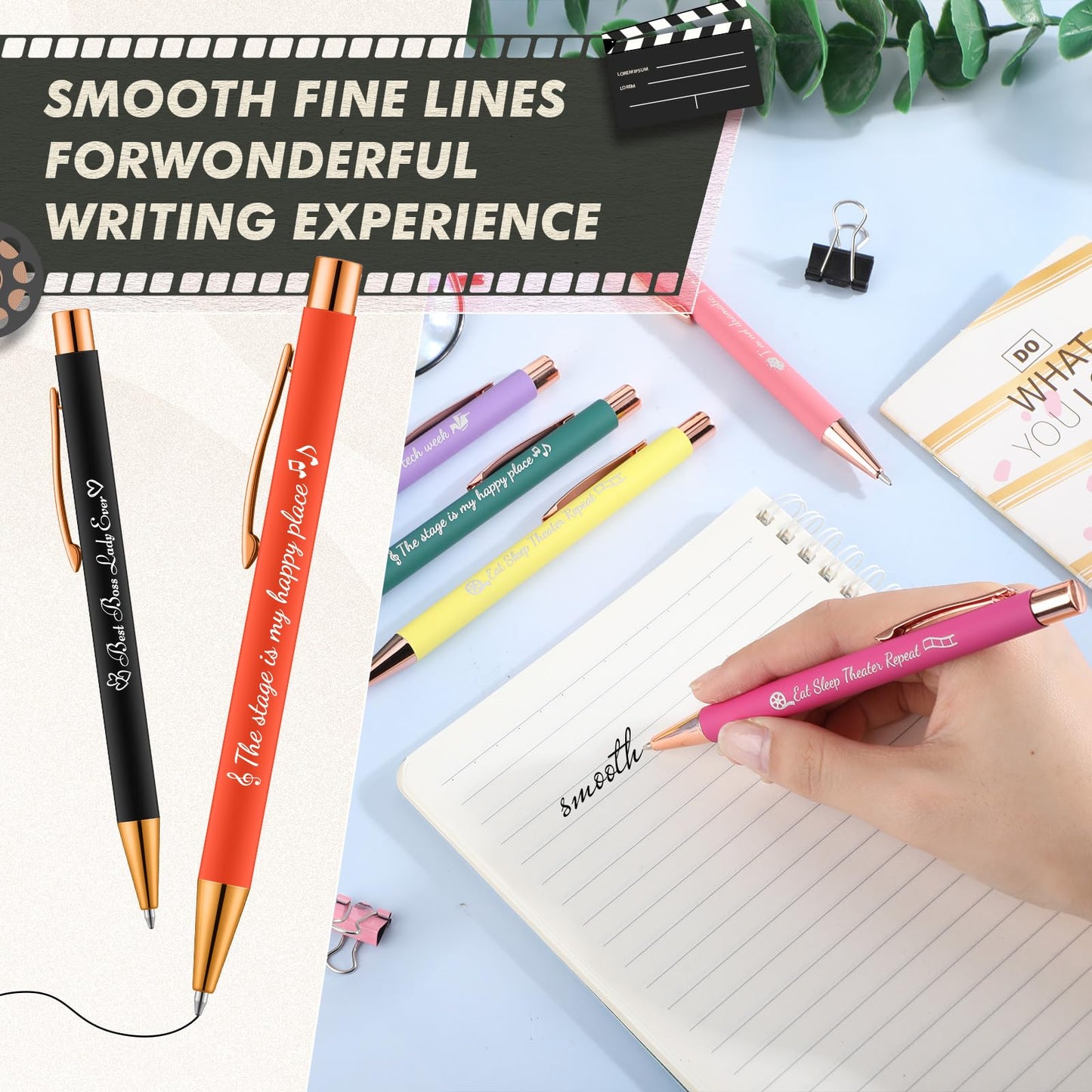 Sayglossy 24 Pack Theater Gifts for Women Men, Ballpoint Pen Set with Quotes, Funny Theater Actor Gifts for Musical Broadway Theatre Lovers Friends, Actors (Retro)