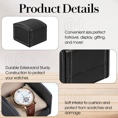 10 Packs Single Grid Watch Box with Pillow, PU Leather Gift Case for Bracelet, Jewelry Wristwatch Storage, Watches Display Holder for Men and Women, Single Watch Roll Organizer, Black
