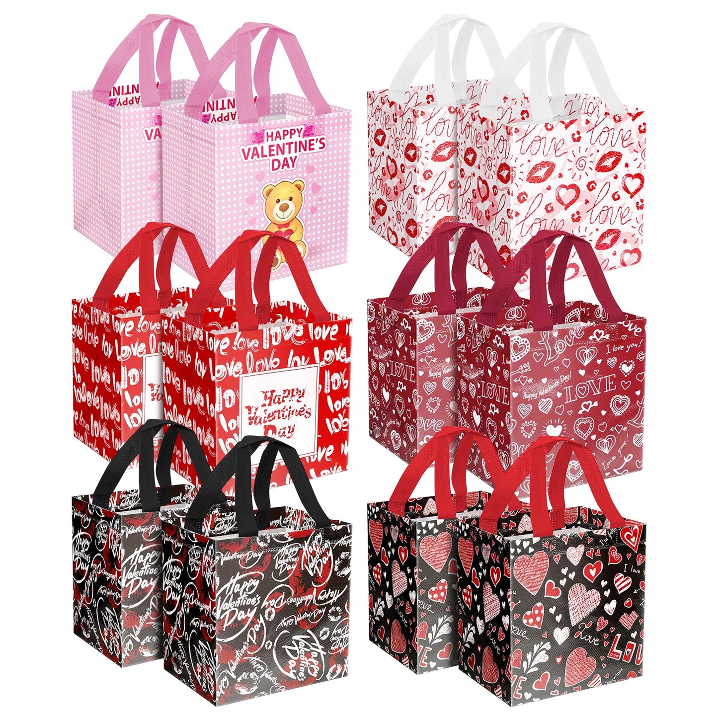 JWSCYSY 12Pack Happy Valentine's Day Reusable Tote Bags, Non-Woven Valentines Gift Bags with Handles for Valentine Party Favor, Gift Wrapping.