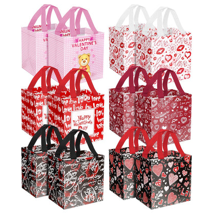 JWSCYSY 12Pack Happy Valentine's Day Reusable Tote Bags, Non-Woven Valentines Gift Bags with Handles for Valentine Party Favor, Gift Wrapping.