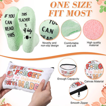 Fulmoon 40 Pcs End of Year Teacher Gifts Bulk Socks Makeup Bags Keychains Motivational Notebooks Ballpoints for Women Teacher Graduation Gifts