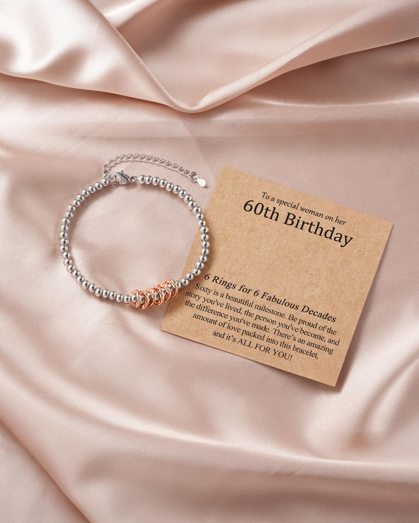 Classy 30th 40th 50th 60th 70th Birthday Gifts for Women Her, Inspirational Rose Gold Charm Bracelet Gifts for 30 50 60 Year Old Women Happy Birthday with Message Card