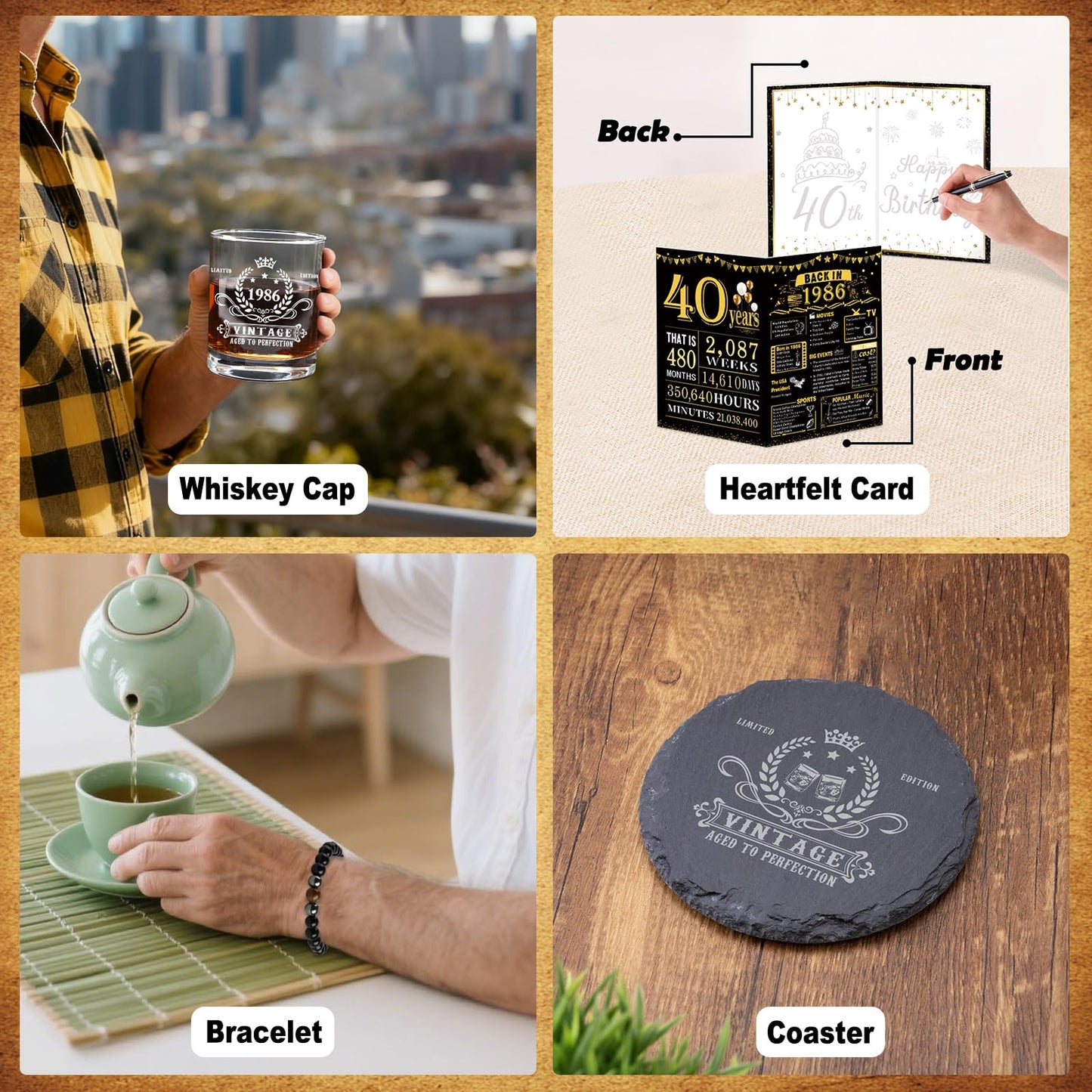 40th Birthday Gifts for Men, Unique Gift Ideas for 40th Birthday Men Who Have Everything, 1986 40 Year Old Birthday Gift Baskets for Man Whiskey Glass Baseball Cap Socks Toilet Paper