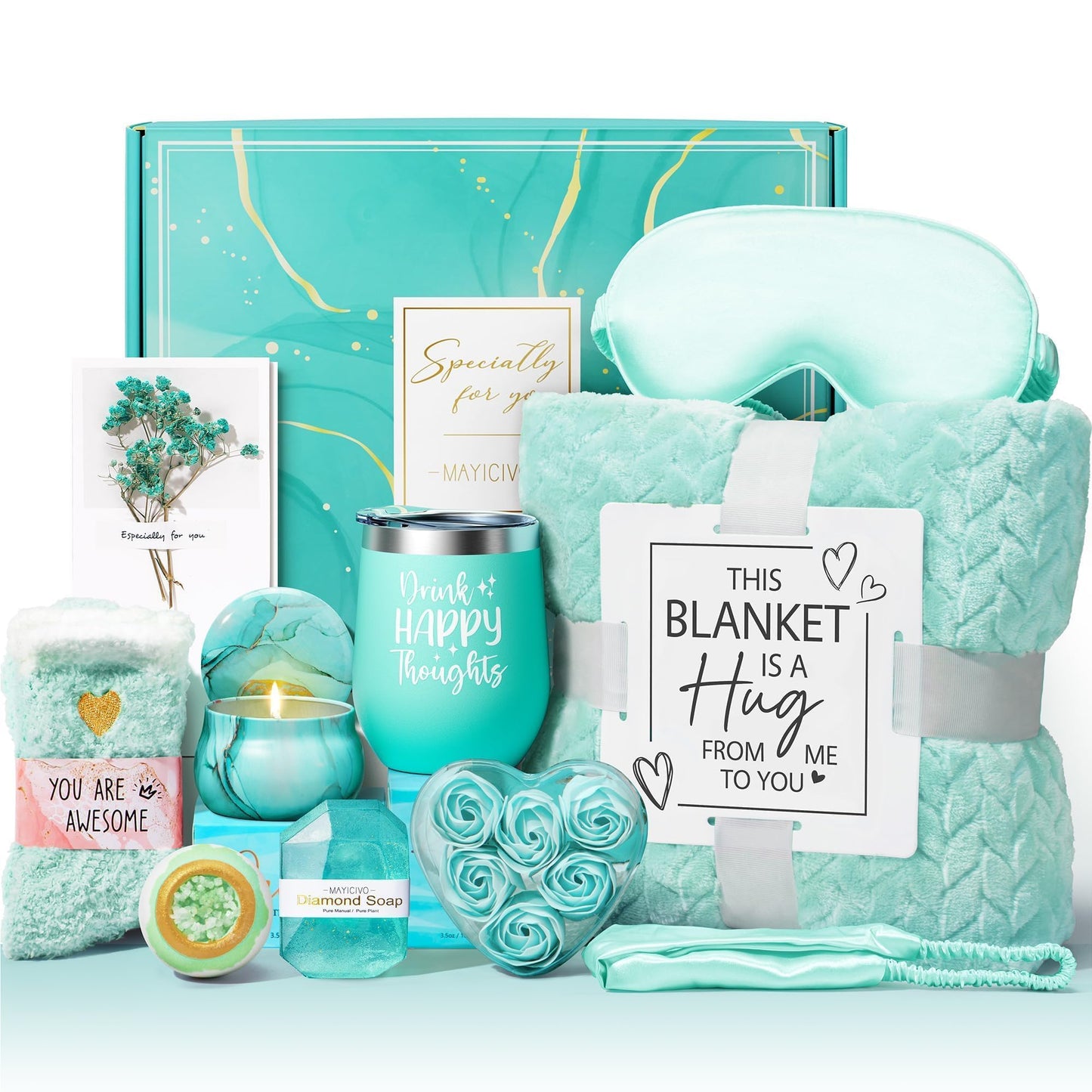 Mothers Day Birthday Gifts for Women Self Care Get Well Soon Gifts, Ocean Relaxing Spa Gift Basket Thinking of You Care Package with Flannel Blanket, Unique Gift for Her Mom Wife Grandma Friend Sister