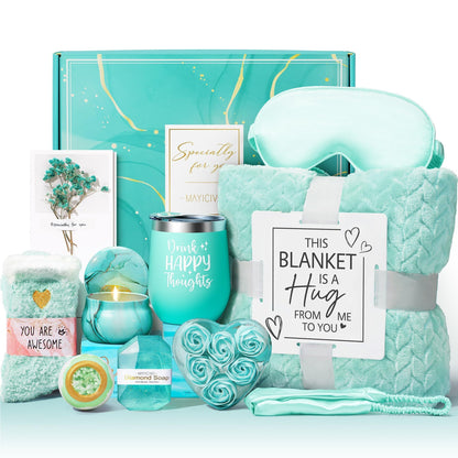 Mothers Day Birthday Gifts for Women Self Care Get Well Soon Gifts, Ocean Relaxing Spa Gift Basket Thinking of You Care Package with Flannel Blanket, Unique Gift for Her Mom Wife Grandma Friend Sister