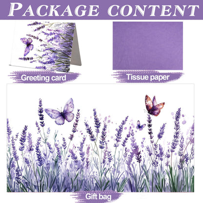 JOCOPUERTO Lavender Birthday Gift Bag - 13" Large Purple Butterfly Gift Bag with Tissue Paper and Card for Women Purple Themed Birthday Party Supplies