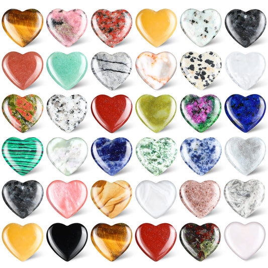 Nuenen 40 Pcs 0.8 Inch Heart Shaped Crystal Worry Stone Bulk Heart Rock Tiny Trinkets Healing Crystal Gemstone Employee Appreciation Gifts Palm Pocket Love Carved Rock for Mom Women Meditation