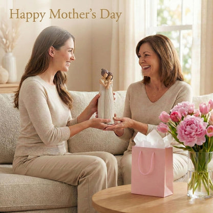 LCCCK Mother Daughter Figurines Give Mom Gifts, Mother Daughter Hugging Figurines Bride Gifts, Meaningful Sentimental Gift for Mom, Mother's Day Grandma Birthday Gift Sculpted (Cream, 10.2in)