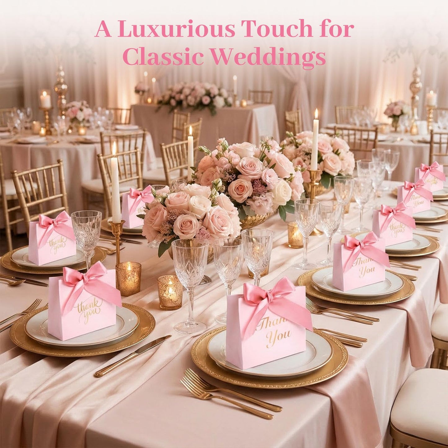 VGOODALL 24PCS Thank You Gift Bags, 4.5x3.9x1.8Inches Mini Party Favor Bags Pink small Candy Boxes with Ribbon Small Gift Boxes for Wedding Bridal Baby Shower Birthday Party