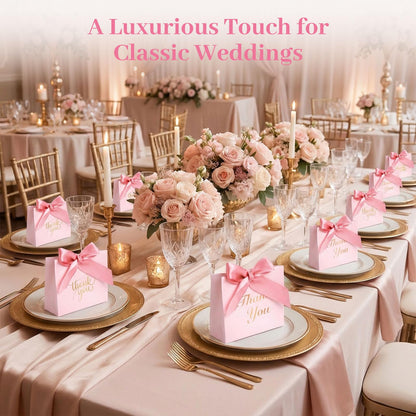 VGOODALL 24PCS Thank You Gift Bags, 4.5x3.9x1.8Inches Mini Party Favor Bags Pink small Candy Boxes with Ribbon Small Gift Boxes for Wedding Bridal Baby Shower Birthday Party
